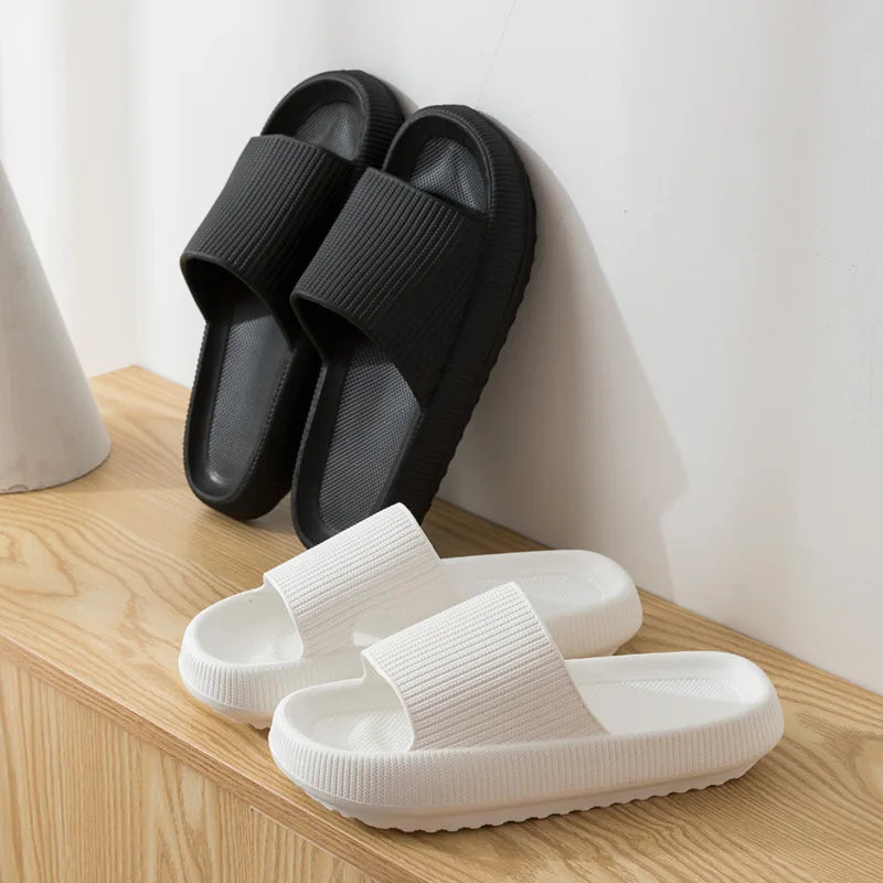 Women Bathroom Slippers Cloud Cushion Slides Summer Soft Thick Platform Home Men Indoor Non-slip Flat Flip Flops Quick Drying